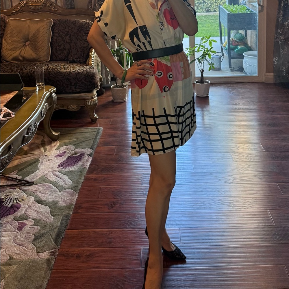 Alice + Olivia White and Green Graphic Dress